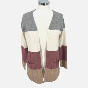 Market & Spruce Colorblock Open Cardigan Sweater Gray Pink Beige Size Medium NWT